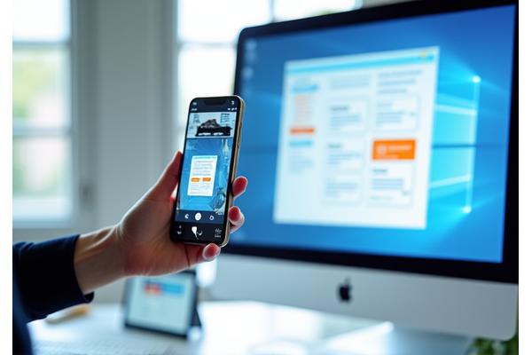 A person using a smartphone to scan a document, with a desktop computer showing a drag-and-drop file upload interface, illustrating flexible document submission.