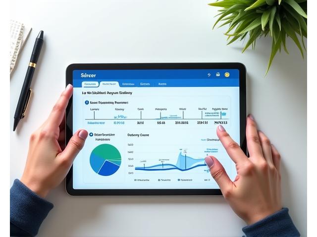 An interactive dashboard on a tablet showing dynamic repayment schedules being adjusted with a slider, symbolizing flexible loan options for variable income.