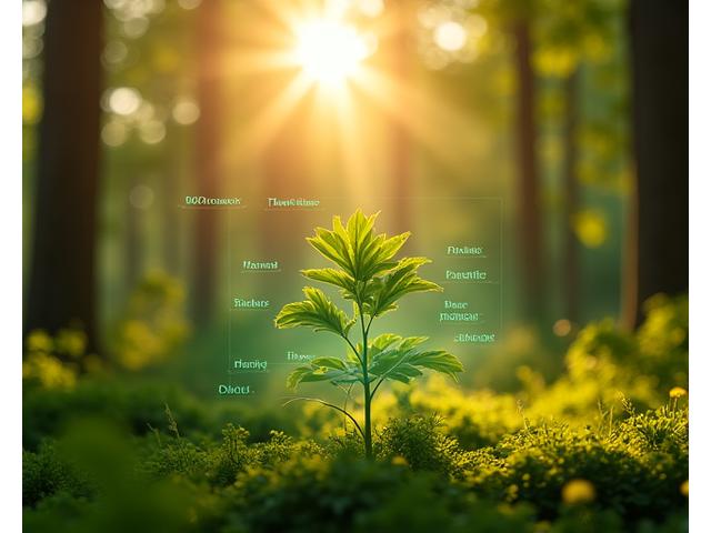 A vibrant forest with a small sapling in the foreground, indicating growth and environmental contribution, with a subtle digital overlay of a tree counter.