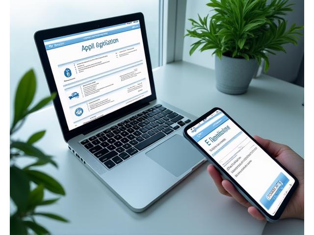 A computer screen displaying a digital loan application form alongside a tablet showing e-signature, with green leaves subtly integrated into the design, emphasizing a paperless workflow.