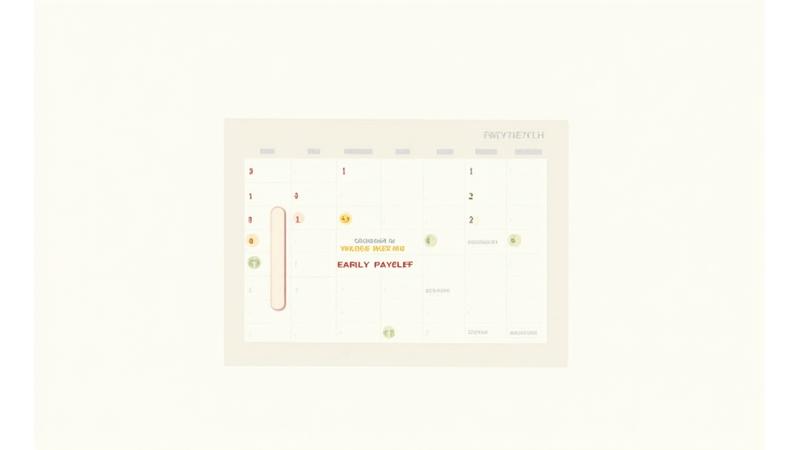 A dynamic calendar interface with highlighted payment due dates and an accompanying bar chart showing payment distributions over several weeks, indicating an early payoff option.