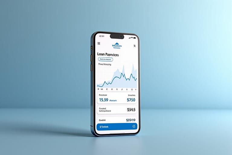 Smartphone showing a comprehensive loan dashboard with payment history, current balance, and options to make a payment or view statements
