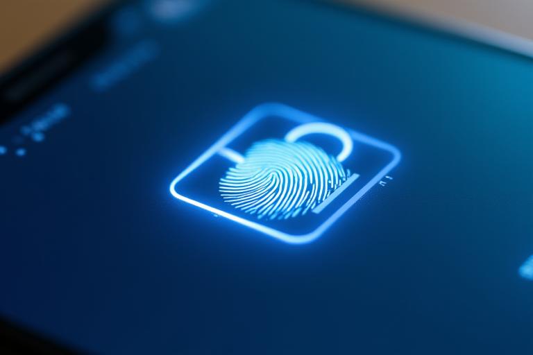 Smartphone displaying a secure login screen with biometric fingerprint scanner icon, underscoring advanced security measures