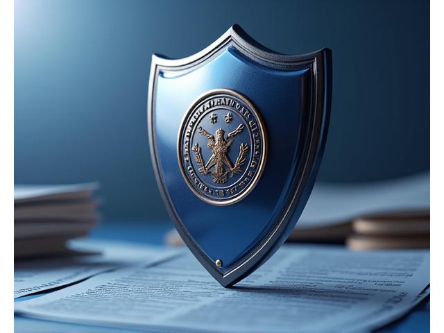 Illustration of a robust shield with official documents, symbolizing strong regulatory compliance and protection.